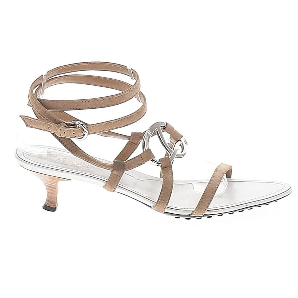 Tod's Sandals Tod's Size 8 Sandals Kitten Heels Strappy Wrap Silver Accent